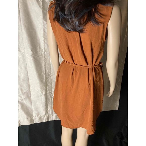 Meraki Dress Women SZ Small Burnt Orange Sleeveless V-Neck Waist Tie Knee-Length - Picture 7 of 9
